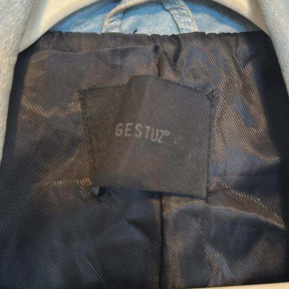 GESTUZ Fitted Distressed Soft Leather Blue Zipper Jacket 38 - Picture 2 of 7